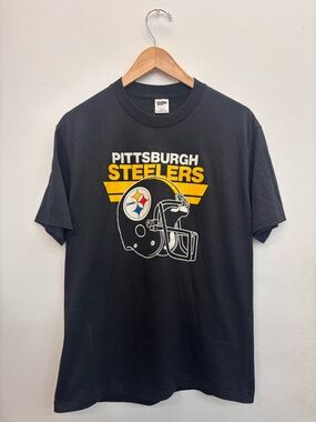 Vtg Pittsburgh Steelers Black Graphic Tee Mens Large 90s Single Stitch USA Made